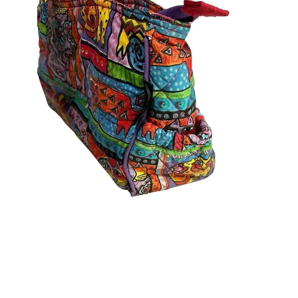 Laurel Burch Colorful Cat Print Quilted Shoulder Tote Bag Purse Whimsical Art